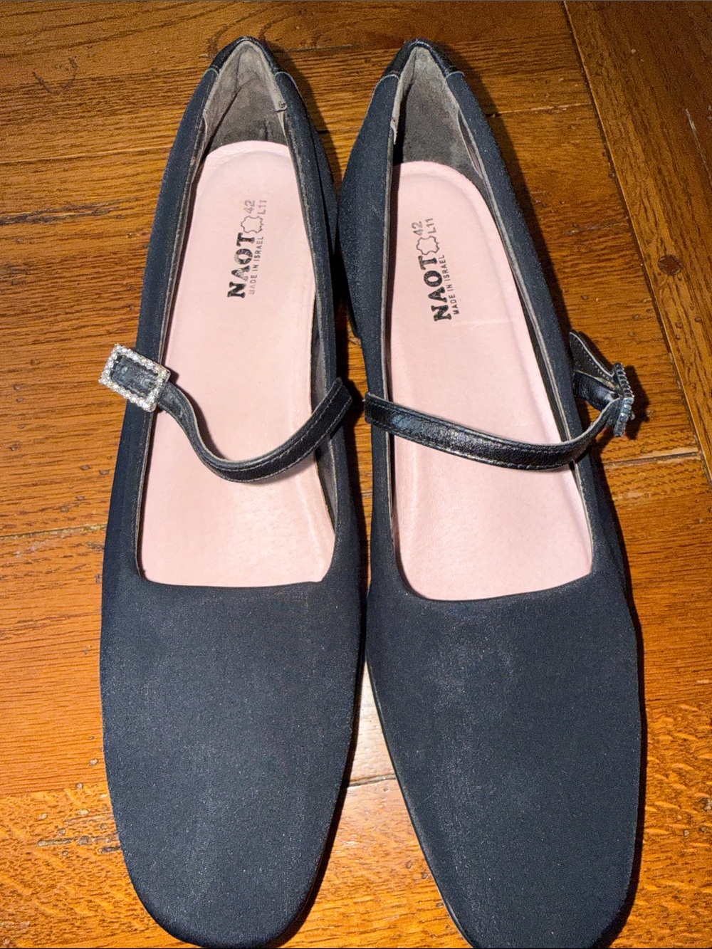 Naot Black Mary Jane Flats with Rhinestone Buckle